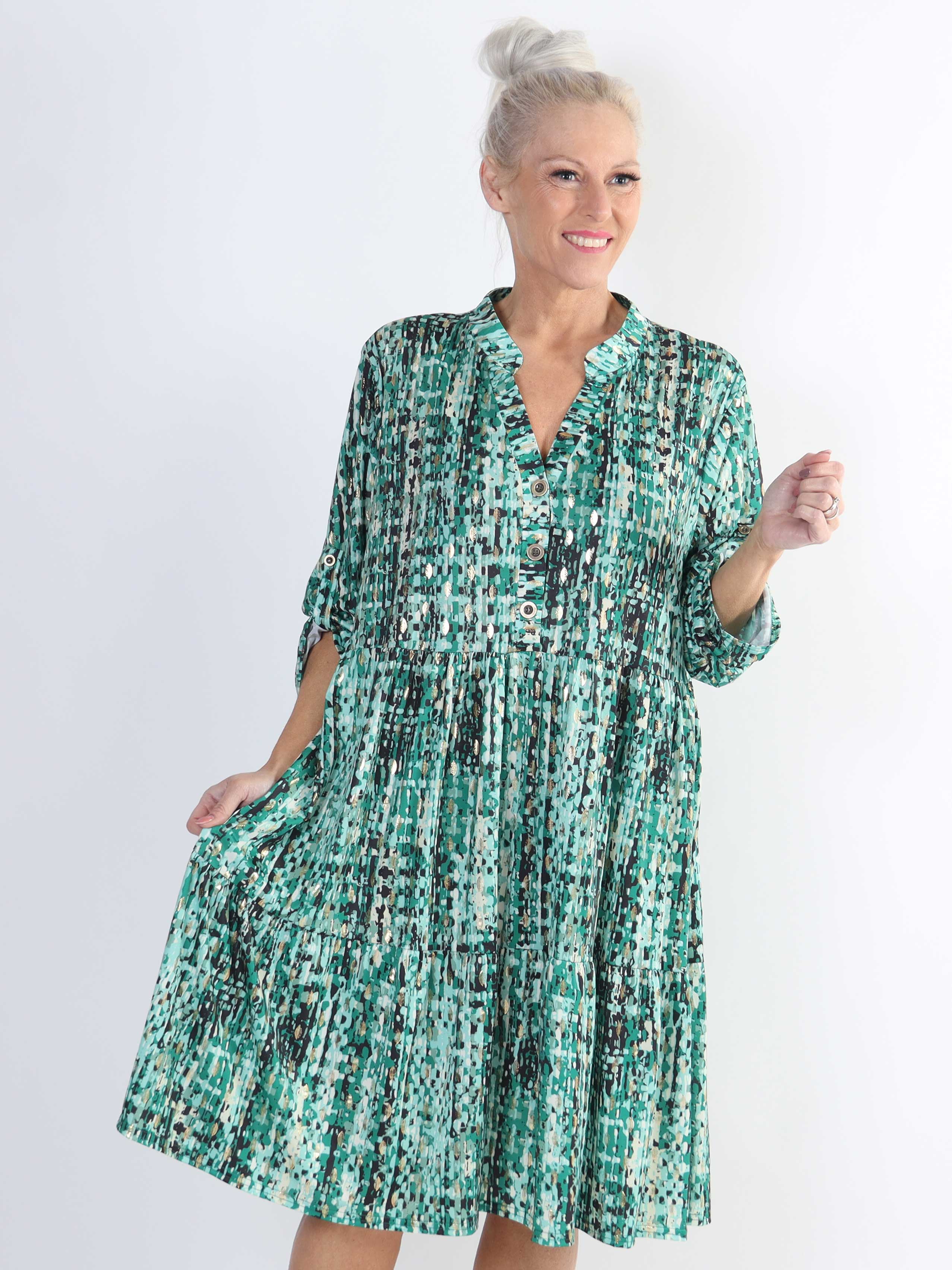 Milano Pattern Midi - Mønstret plus size kjole med lag på lag look